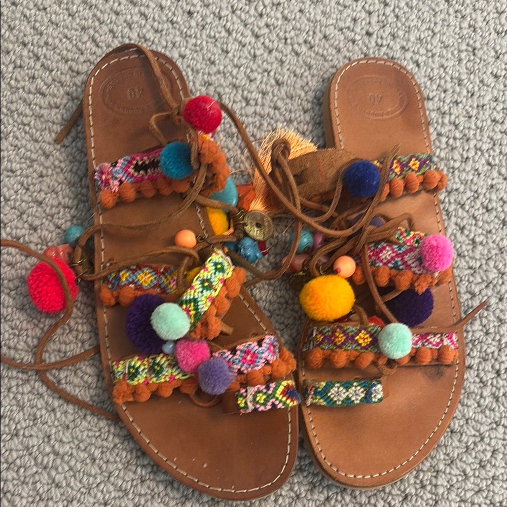 Colorful Pom Pom Sandals